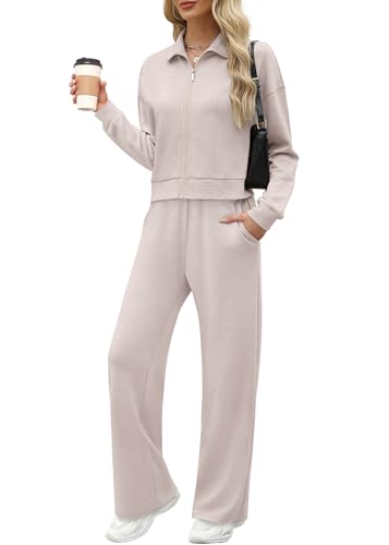 Image of XIEERDUO Lounge Sets for Women 2025 Sweatsuit 2 Piece Outfits Sweatshirt Wide Leg Sweatpant Tracksuit Matching Set