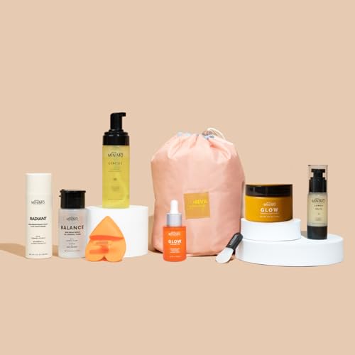 Minimo Skin Essentials Glow (Unscented) Bundle Skin Care Routine | Skin Care System Face Wash, Scrub, Serum, Toner, Moisturizer & 1 Applicator | 60 Day Supply