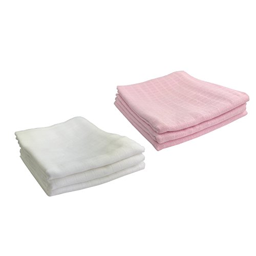 6er Pack Mullwindeln | Spucktücher 100% Baumwolle - Stoffwindeln & Mulltücher fürs Baby | ÖKO-TEX zertifiziert, 80x70 cm (3 Weiß, 3 Rosa)