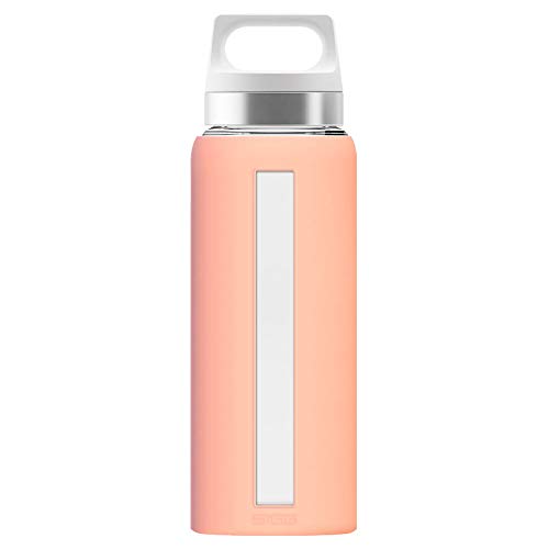 Sigg - Glass Water Bottle - Dream Shy Pink - Soft Silicon Cover - Leakproof, Dishwasher Safe, BPA Free - Broscilate Glass - 22oz