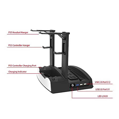 ZEFAN Suporte de fone de ouvido multifuncional compatível com PS5 DE / UHD Host Base de ventilador d