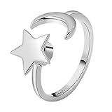 OSALADI Anillo y Estilo Elegante de Cobre Ajustable Diseño Giratorio de y Luna Apertura Regulable para Mujer Adecuado para Fiestas y Banquetes