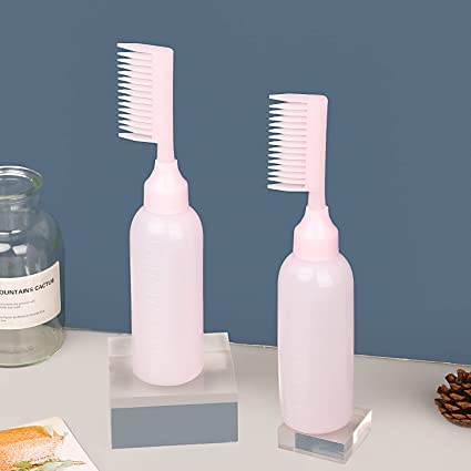 Kongchan 2 Pieces Root Comb Applicator Bottle,Hair Dye Brush Bottle Hair Dyeing Bottle Brush Dyeing Shampoo Bottle Oil Comb Hair Tools Applicator Brush Bottles With Graduated Scale -Pink #TOP2