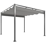 Outsunny Pérgola con Techo Retráctil Pérgola de 3x3 m Cenador de Pared o Independiente con Cierre Magnético Protección UV30+ Pabellón para Jardín Patio Terraza Exterior Gris