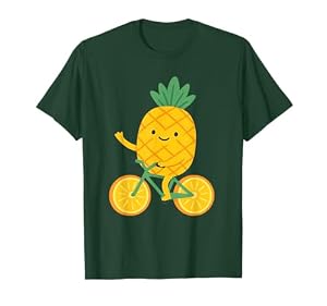 Linda Piña Montando Cáscara De Naranja Bicicleta Divertido Fruta Tropical Camiseta
