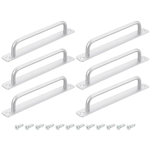 Image of uxcell 6Pcs Barn Door Handles, 192mm / 8 Inch Hole Center Sliding Gate Door Pull Handle Aluminum Alloy Cabinet Handles with Base and Screws for Kitchen Bathroom Wardrobe Closet (Silver)