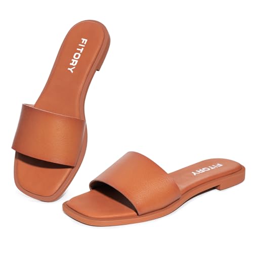 Image of FITORY Women's Slide Sandals Fashion Square Open Toe with Cushioned Footbed Slippers for Beach Size