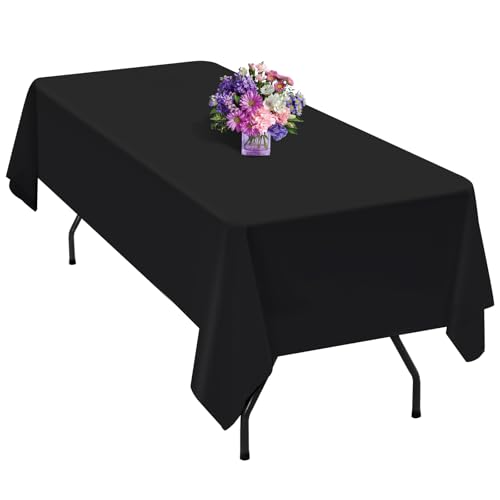 Teruntrue Nappe en polyester, noire, 100 x 140 cm, anti-plis, lavable, rectangulaire, pour mariage, anniversaire, fête, décoration de banquet