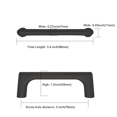 Image of Asidrama 10 Pack 3 Inch(76mm) Matte Black Cabinet Pulls Cabinet Handles Cupboard Handles Kitchen Cabinet Hardware for Cupboard Drawer Pulls