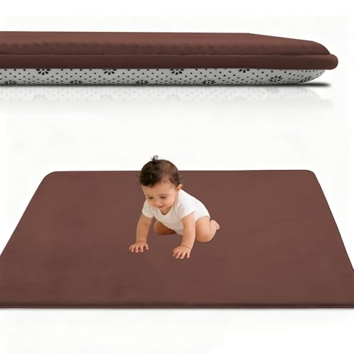 Atemrdsye 2.5cm Alfombra Bebe Gruesa 70 x 160 cm Marrón Alfombra Bebe Acolchada con Relleno De Esponja y Franela, Alfombras Juegos Bebes Antideslizante Alfombra para Niños colchoneta Bebe Suelo