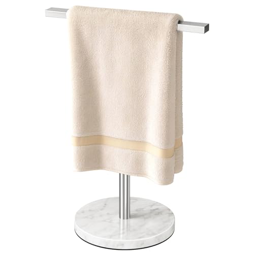 Gypie T-Shape Hand Towel Holder Stand with Heavy Marble Base Stainless Steel Bathroom Countertop Towel Rack for Bathroom Kitchen Brushed Nickel