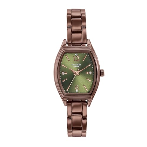 Image of Sonata Poze 8 Quartz Analog with Green Dial IP Brown Stainless Steel Strap Watch for Women - SP80166QM01W