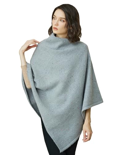 Image of BEAUTELICATE Women Wool Poncho Knitted Tweed Wool Sweater Pullover Pile Collar Cape