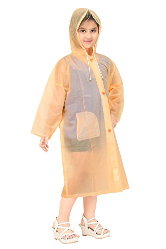 Image of Goodluck Kids Waterproof Knee-Length Raincoat for Boys & Girls - Transparent Hooded Rain Wear, Lightweight Reusable Rain Jacket with Front Button Closure for School, Travel & Outdoor Use