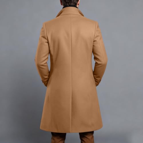 Men's Wool Blend Pea Coat Lapel Collar Single Breasted Winter Overcoat — view 3