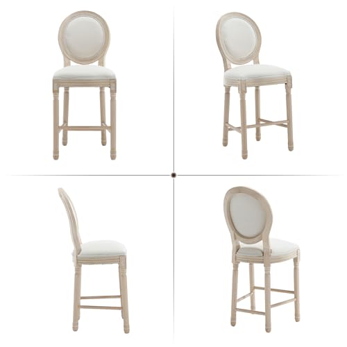 Butacos Franceses de Barra, Juego de 6 Unidades, Altura 26 pulgadas, con Espalda Redonda, Estructura de Madera Maciza, Asiento Tapizado en Lino, Estilo Campestre y Rústico, para Isla de Cocina o Comedor (Beige) miniatura 6