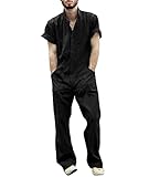 SOMTHRON Men's Oversize Work Boilersuit Uniform Coveralls Short Sleeve Loose One Piece Streetwear Overalls Jumpsuit BL-XL