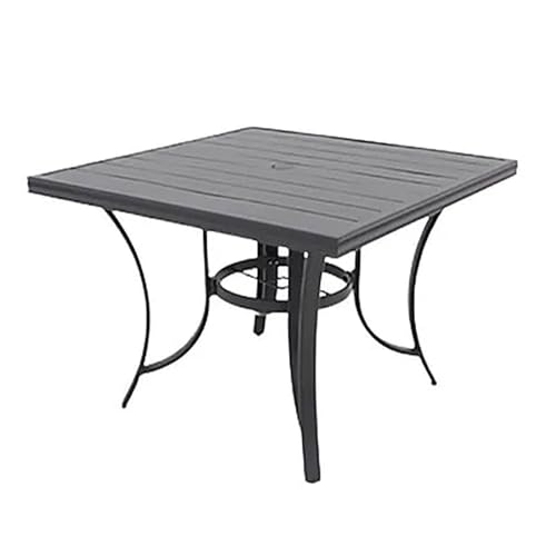 Four Seasons Courtyard Palermo Aluminum Slat Top Outdoor Square Patio Bistro Dining Table with Umbrella Hole and Tapered Leg Design, Gray