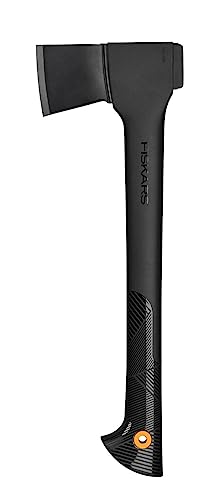 Fiskars Universalaxt, Solid, Mit Klingen- und Transportschutz, Antihaftbeschichtet, Hochwertige Stahl-Klinge/Glasfaserverstärkter Kunststoff-Stiel, Schwarz, A10, Länge: 49 cm, 1 kg, 1051085