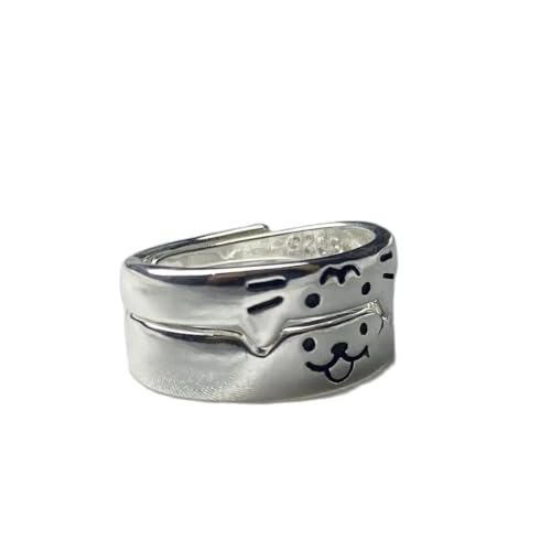 Generic Dogs and Cats Ring Cute Kitten Puppy Ins Niche Advanced Design Couple Rings Silver Adjustable Interlocking love, 7040901754323