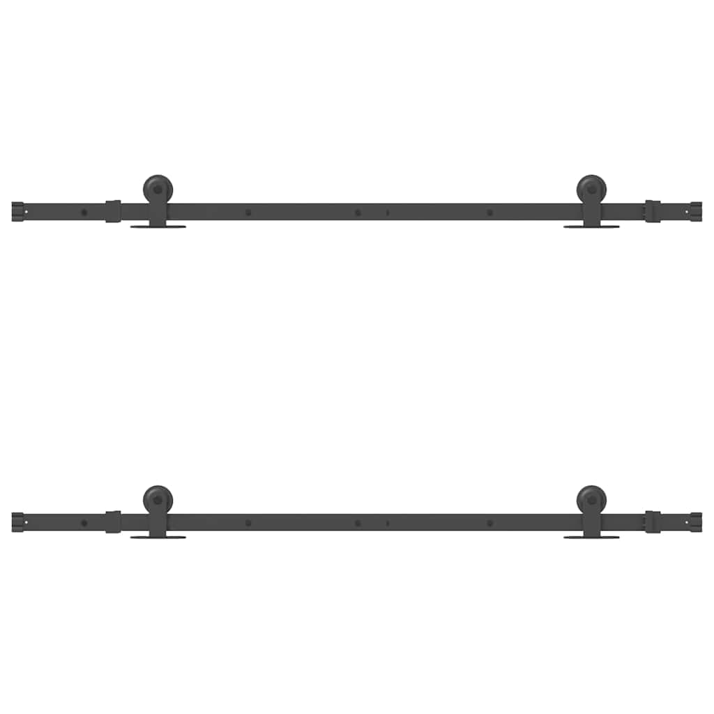 Juego de herrajes para puerta corredera de 152,5 cm, acero negro, capacidad de carga de 80 kg, para puertas de granero con soporte de bypass, ruedas y topes, riel silencioso para armario y