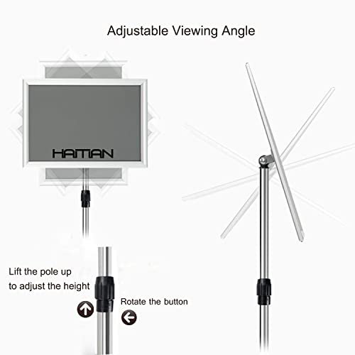 Haitian Silver Color 8.5X11 Inches Display Stands, Height 40~54 Inch Front-Loading Snap Frame,1.8Mm Thickness Hard Plastic Back Panel,1" Aluminium Profile,Round Base Plate #TOP4