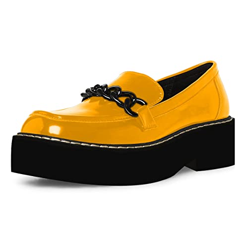 YDN Women Thick Platform Penny Loafers Round Toe Chunky Low Heel Pumps Chain Slip on Outdoor Walking Shoes Size 4-15 US