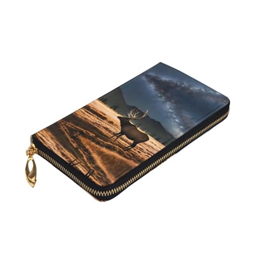 Elk in the meadow Leather Long Wallet, 12 Credit Card Slots, 3 Cash Slots, Coin Compartment, Unisex3