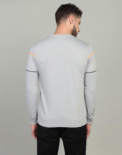 Image of INKKR Striped Men's Round Neck LightGrey Full Sleeve T-Shirt