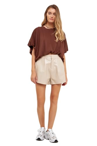GREY LAB Women's High-Waisted Faux Leather Shorts, Taupe, M