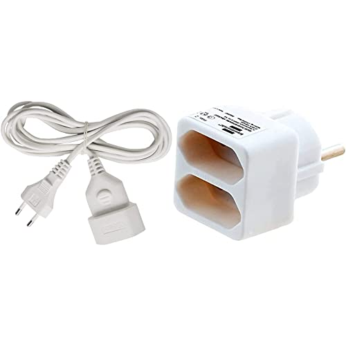 Brennenstuhl Kunststoff-Verlängerungskabel (5m Kabel, mit Euro-Stecker und Kupplung) weiß & Mehrfachsteckdose (Steckdosenadapter 2-Fach Eurosteckdose mit erhöhtem Berührungsschutz) weiß