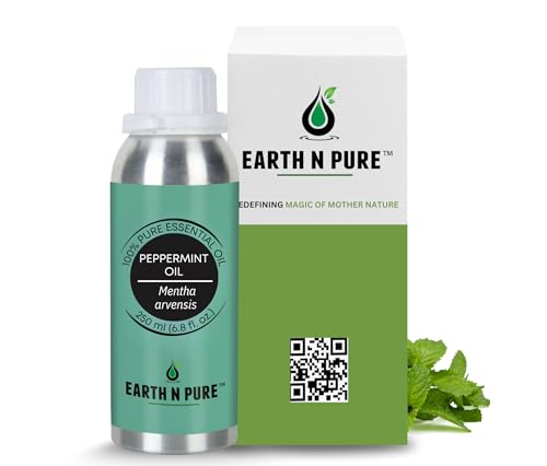 Image of Earth N Pure Peppermint Essential Oil (Pudina Oil) Undiluted, Natural and Therapeutic Grade 250 ml