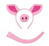Kirei Sui Pink Pig Headband Nose Tail 3-Piece Costume Halloween Dress Up Kit for Kids and Adults