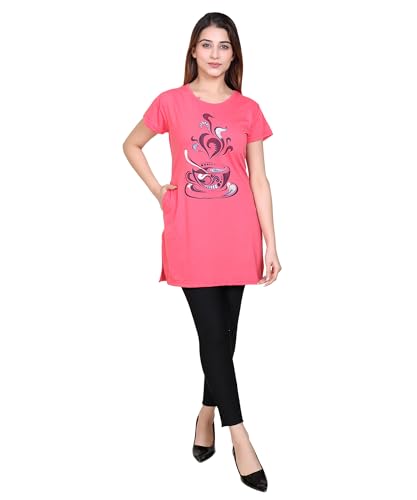 Image of DG Divine GirL Women's Cotton Printed Long Regular Fit Round Neck Top /T-Shirt /Tshirts