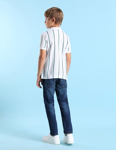 Image of U.S. Polo Assn. Kids Boy's White Striped Polo Collar Half Sleeve Casual Cotton Regular Fit T-Shirt
