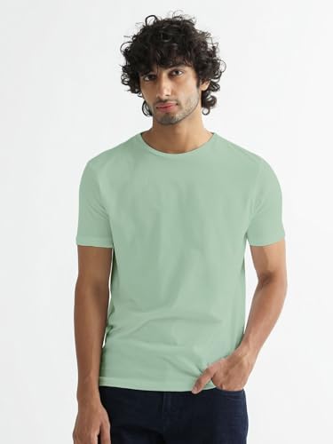 Image of Veirdo Regular Fit Half Sleeves Round Neck Solid Pure Cotton T-Shirt for Men (Available in White, Black, Swan White, Mustard, Maroon, Green, Lilac, Navy, Red Color)