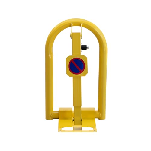 EberSign - Cepo para Plaza de Garaje Abatible | Bloqueo Aparcamiento con Cerradura y Llaves | Valla Manual de Alta Resistencia con Sistema Plegable y Anclaje al Suelo, Seguridad | Bloqueo Amarillo