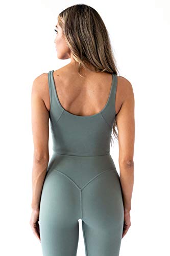 Kamo Fitness Ellyn Tank Top Crop Sports Bra for Women Soft Padded Built-in Bra Longline Yoga Running Workout (Thyme Green, M)
