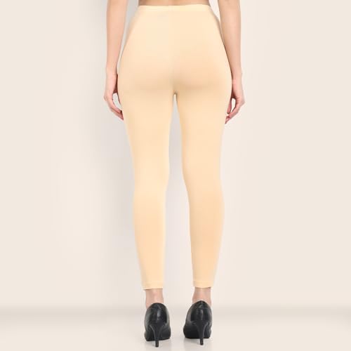 Image of ONE SKY Women Ankle Length Leggings | Premium Cotton Modal Spandex Blend | High Waist Stretchable & Bio-Washed Fabric | Colour-Lock | Ethnic Leggings for Women