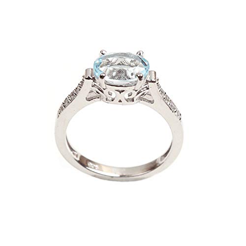 Bague de créateur topaze bleu ciel et blanche, anneau argent 925 femme