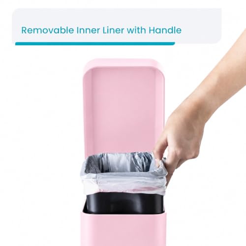 Image of Home Zone Living 1.3 Gallon Small Bathroom Trash Can with Lid and Step Pedal, Stainless Steel Wastebasket with Slim Design for Home and Office, Matte Pink, 5 Liters