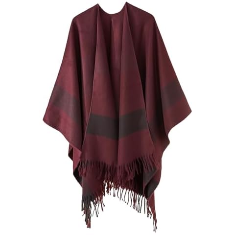 FINIZO Women's Shawl Wrap Ponchos Cape Cardigan Sweater Open Front for Gifts(Wine Red) Cover