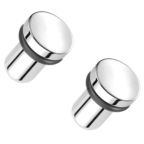 Pierced Owl F-136 Implant Grade Titanium Mirror Polished Single Flare Plugs with Black O-Rings, Sold as a Pair (2mm (12GA))