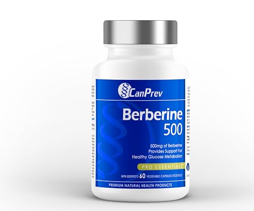CanPrev - Berberine 500mg, 60 v-caps - Provides Support for Healthy Glucose Metabolism - Helps Support Healthy Cholesterol Levels and Blood Lipid Levels - Source of Antioxidant