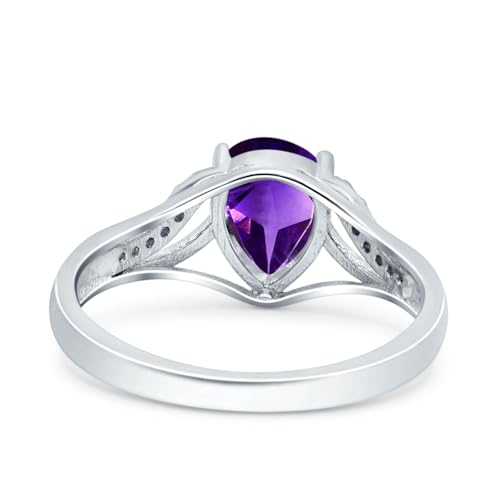 OMRANII Art Deco Ring Pear Teardrop Natural Amethyst Split Shank CZ Wedding Engagement Rings For Women 925 Sterling Silver Gifts For Her3