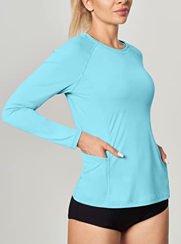 Image of IUGA Rash Guard for Women UPF 50+ SPF UV Protection Long Sleeve Workout Tops with Pockets Dry Fit Hiking Swim Shirt