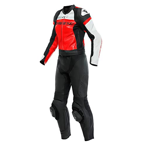 DAINESE Mirage Tuta in pelle da moto da donna in due pezzi, nero/rosso/bianco, 46
