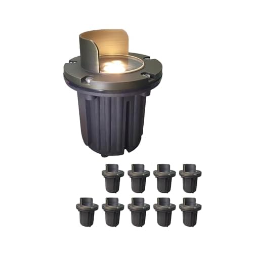MALORY Brass Top Cover Landscape Well Lights, (6''H) 12V Low Voltage Outdoor In Ground Lights,Anti-Glare Waterproof Landscape Lighting for Pathway, Driveway (Shield Top, 10-Pack Without Bulb