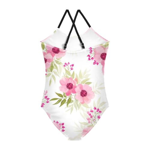 CHIFIGNO Flowers Pink White Toddler Swimsuit Girl Quick Dry Crossback Girls 1 Piece Swimsuit 3T2