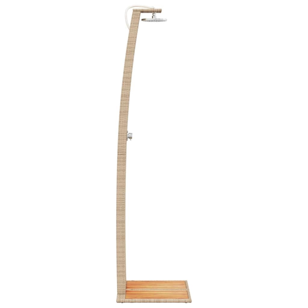 IKAYAA Pedana Doccia Esterna Doccia da Giardino con Pedana Doccia Esterna Giardino Terra in Polyrattan e Legno Acacia-Beige-55x60x224 cm